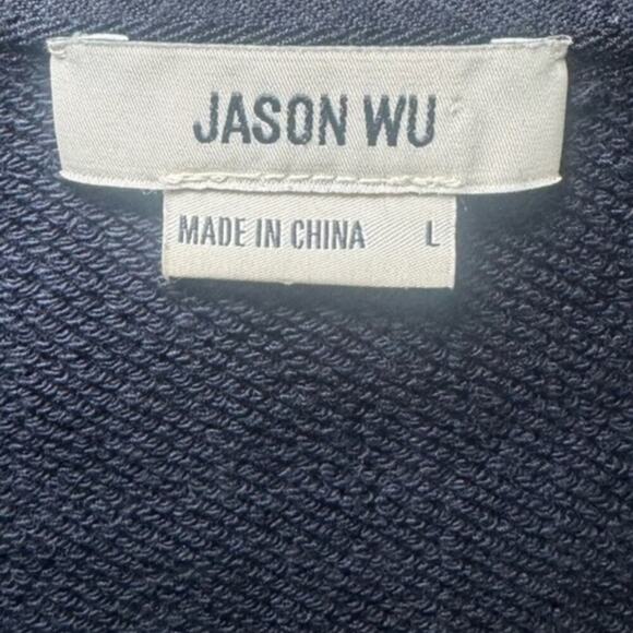 Jason Wu Crewneck Combo Striped Button Down Sweatshirt Navy Red Size Large - Picture 9 of 12